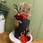 6” Double Barrel with textured outer, added gold leaf, fresh flowers and personalised topper