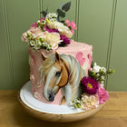 8” extended with added edible image, fresh flowers and textured finish